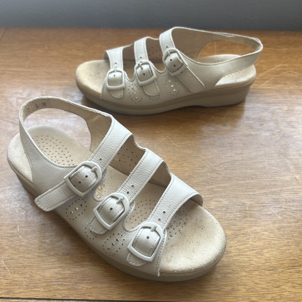 SAS Women's‎ Trio II White Cream Comfort Sandal Shoes Adjustable Straps 4.5M